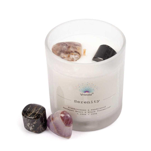 Serenity Scented glass candle with Crystals, Soy Blend