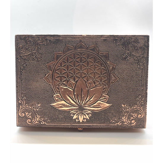 Light Gray Bronze Box- Lotus Flower & Flower of Life