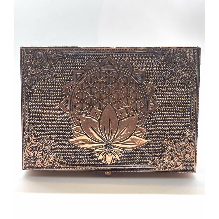 Light Gray Bronze Box- Lotus Flower & Flower of Life