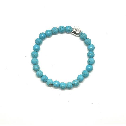Turquoise Howlite Bracelet With Silver Buddha