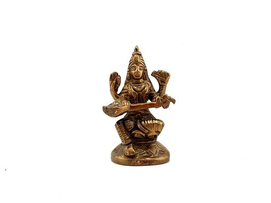 Saraswati Bronze Figurine 3"