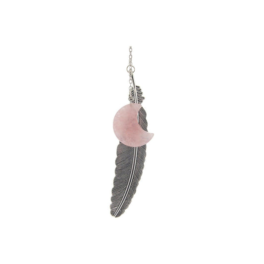 Metal Feather Bookmark w/ Rose Quartz - Moon