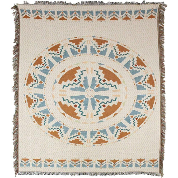 Cotton Heavy Throw Blanket w/ Fringe - Native Basket