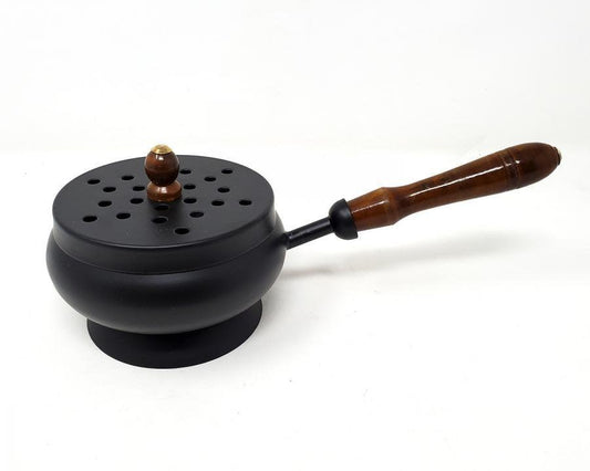 Iron Charcoal Burner with Lid & wood Handle 9"