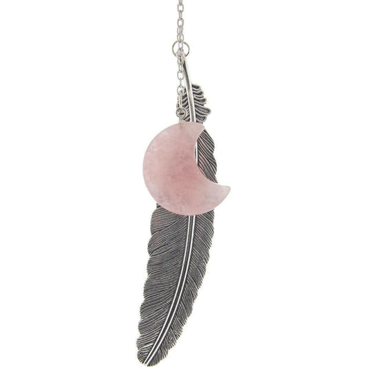 Metal Feather Bookmark w/ Rose Quartz - Moon