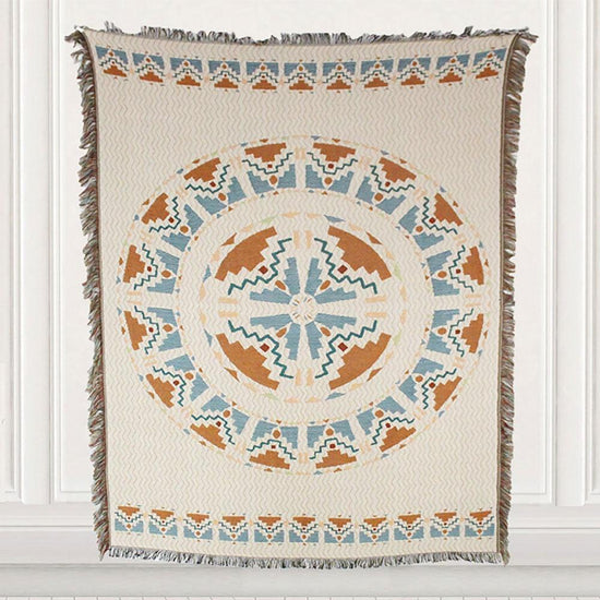 Cotton Heavy Throw Blanket w/ Fringe - Native Basket