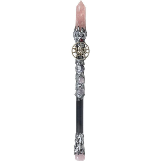 Magick Wand - Rose Quartz Point w/ Silver Raven