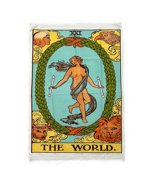 Indian Cotton Tapestry Wall Hanging, The World XXI Tarot Card