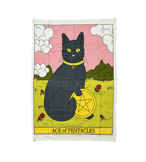 Black Cat Ace of pentacles Tapestry 30 x 40