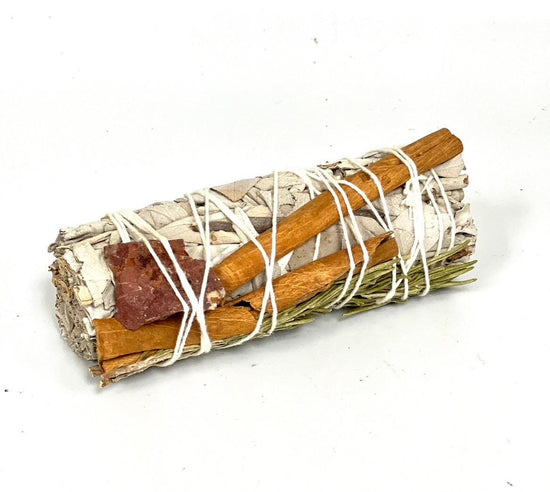 Smudge: white sage-cinnamon-rosemary-red-quartz