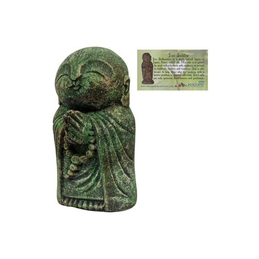 Praying Jizo Buddah Volcanic Stone Statue *Green*