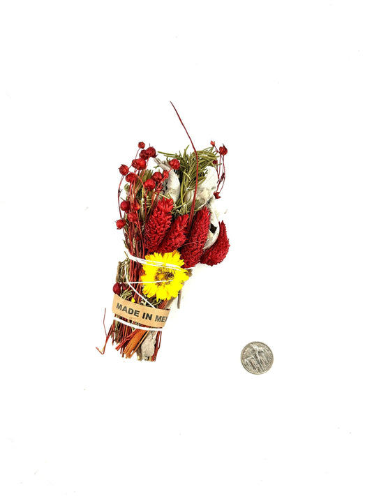 Smudge: Rosemary, White Sage,Red Pearl, Red phalaris ,Red strawberry flower 4"
