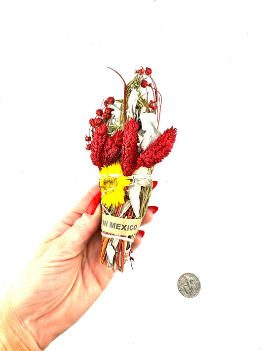 Smudge: Rosemary, White Sage,Red Pearl, Red phalaris ,Red strawberry flower 4"